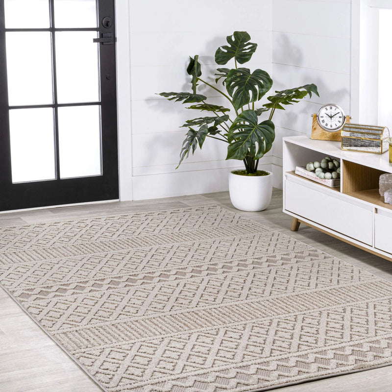 3' X 5' Beige And Gray Trellis Indoor Outdoor Area Rug - GreatEagleInc