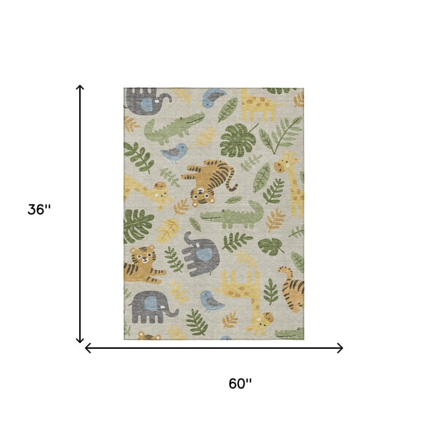 3' X 5' Beige And Green Abstract Washable Indoor Outdoor Area Rug Homeroots Outdoor