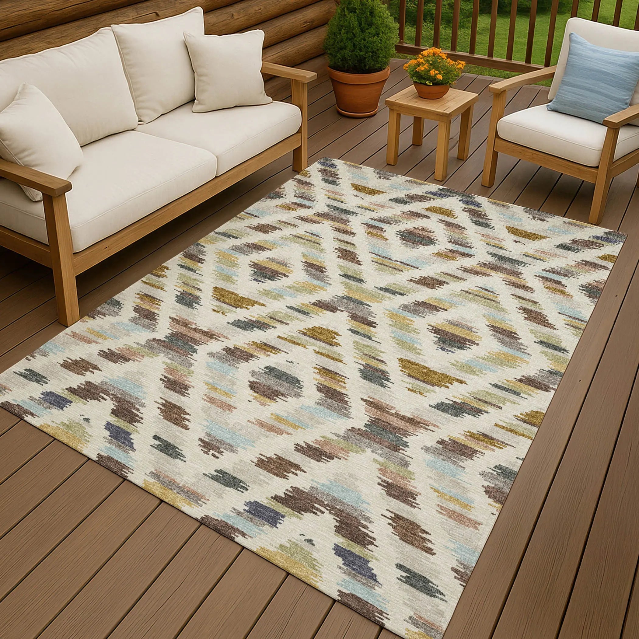 3' X 5' Beige And Green Tribal Washable Indoor Outdoor Area Rug Homeroots Outdoor