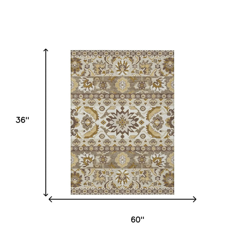 3' X 5' Beige And Ivory Cactus Washable Indoor Outdoor Area Rug Homeroots Outdoor