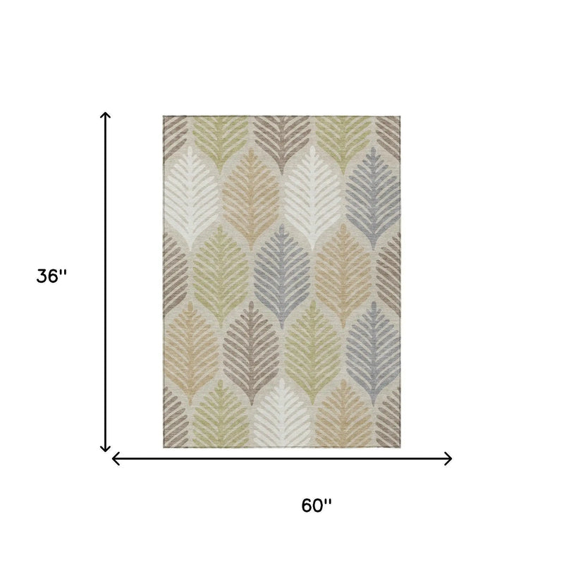 3' X 5' Beige And Ivory Floral Washable Indoor Outdoor Area Rug Homeroots Outdoor
