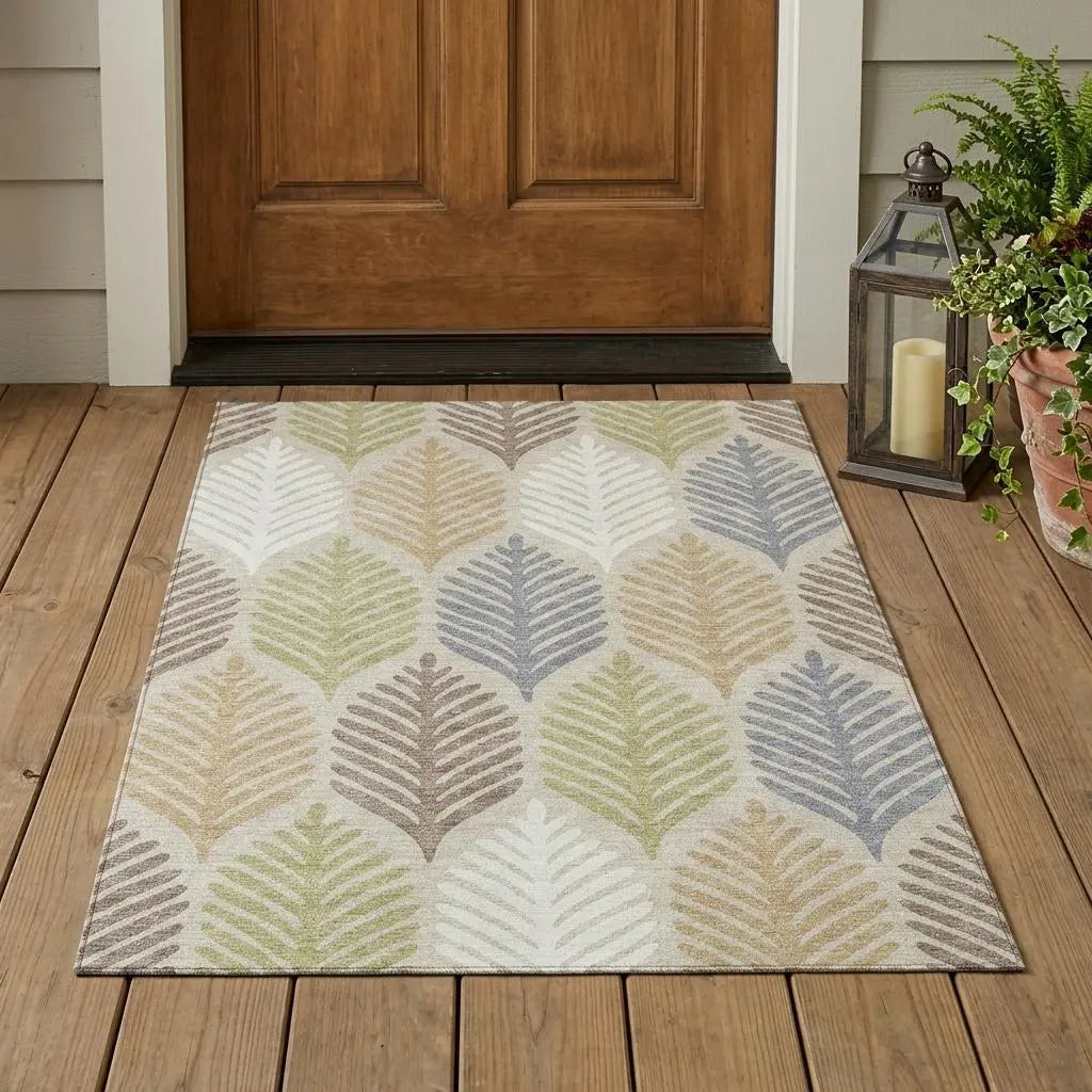 3' X 5' Beige And Ivory Floral Washable Indoor Outdoor Area Rug Homeroots Outdoor