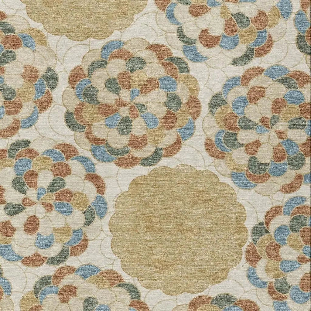 3' X 5' Beige And Ivory Floral Washable Indoor Outdoor Area Rug Homeroots Outdoor