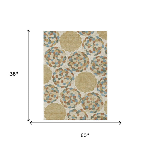 3' X 5' Beige And Ivory Floral Washable Indoor Outdoor Area Rug Homeroots Outdoor