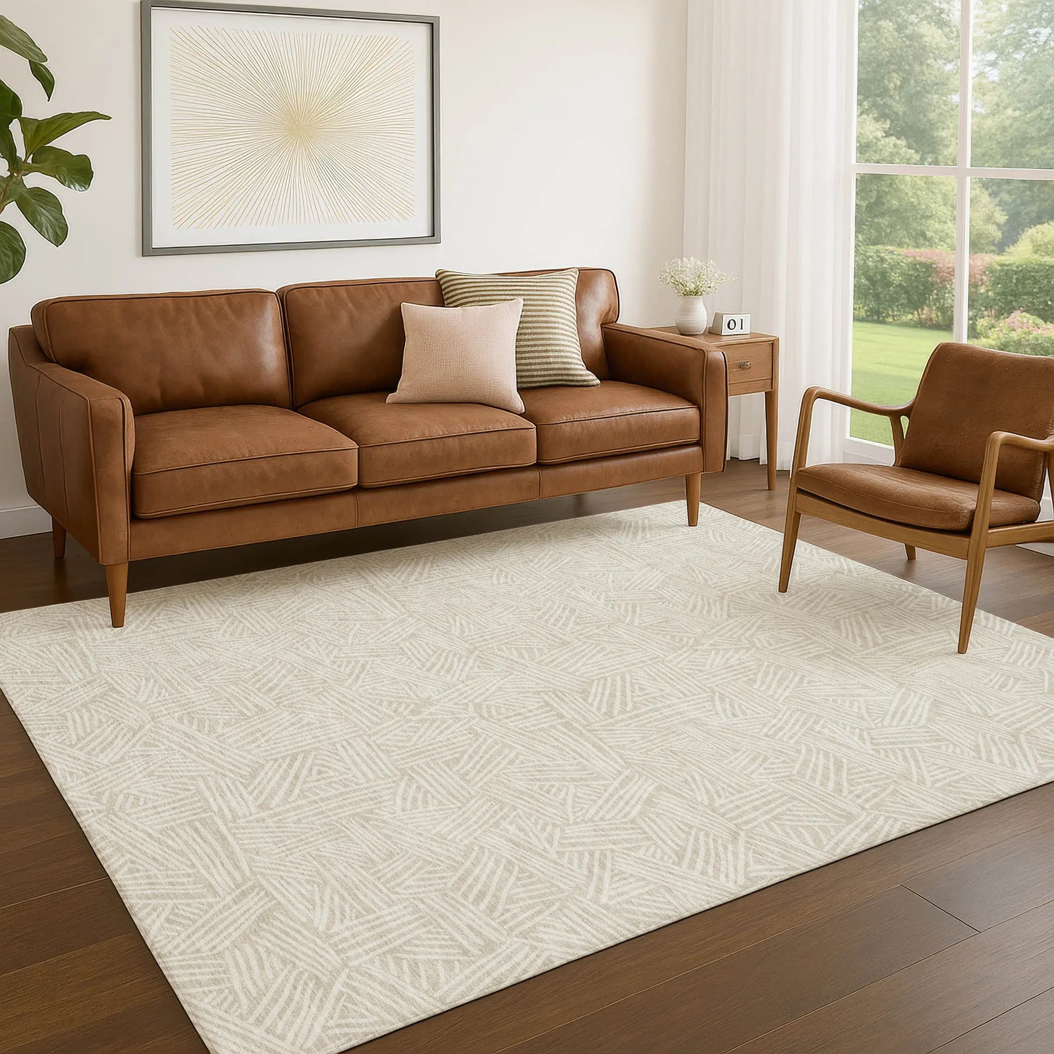 3' X 5' Beige And Ivory Geometric Washable Indoor Outdoor Area Rug Homeroots Outdoor