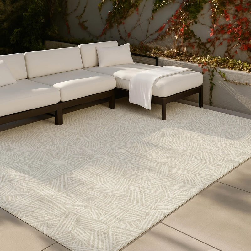 3' X 5' Beige And Ivory Geometric Washable Indoor Outdoor Area Rug Homeroots Outdoor