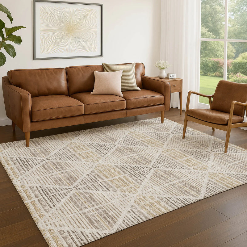 3' X 5' Beige And Ivory Geometric Washable Indoor Outdoor Area Rug Homeroots Outdoor