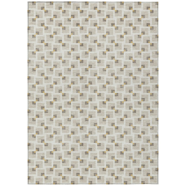 3' X 5' Beige And Ivory Geometric Washable Indoor Outdoor Area Rug Homeroots Outdoor