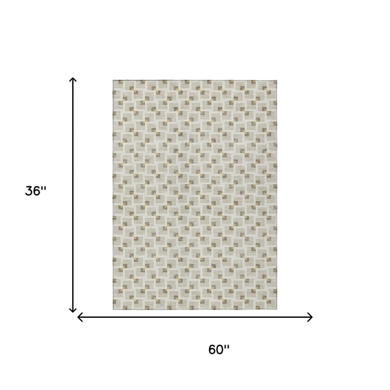 3' X 5' Beige And Ivory Geometric Washable Indoor Outdoor Area Rug Homeroots Outdoor