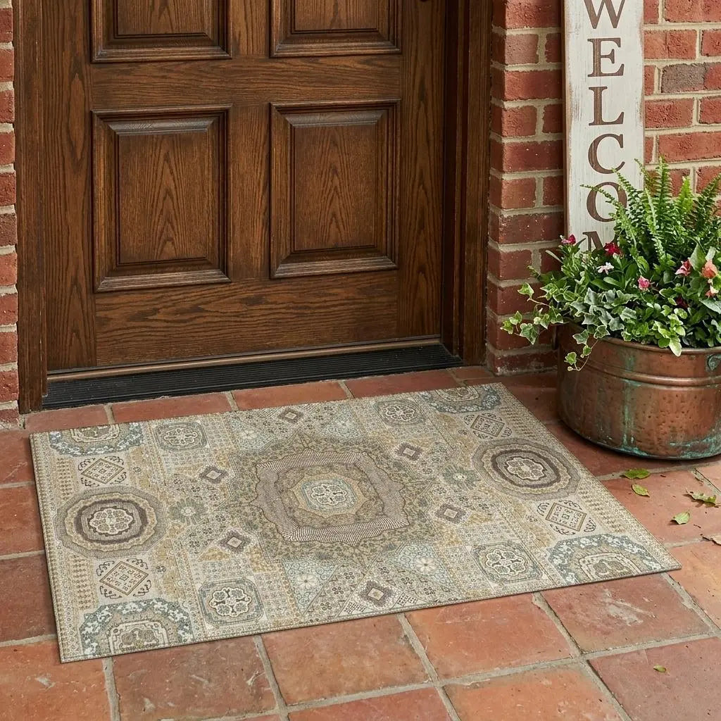 3' X 5' Beige And Ivory Oriental Washable Indoor Outdoor Area Rug Homeroots Outdoor