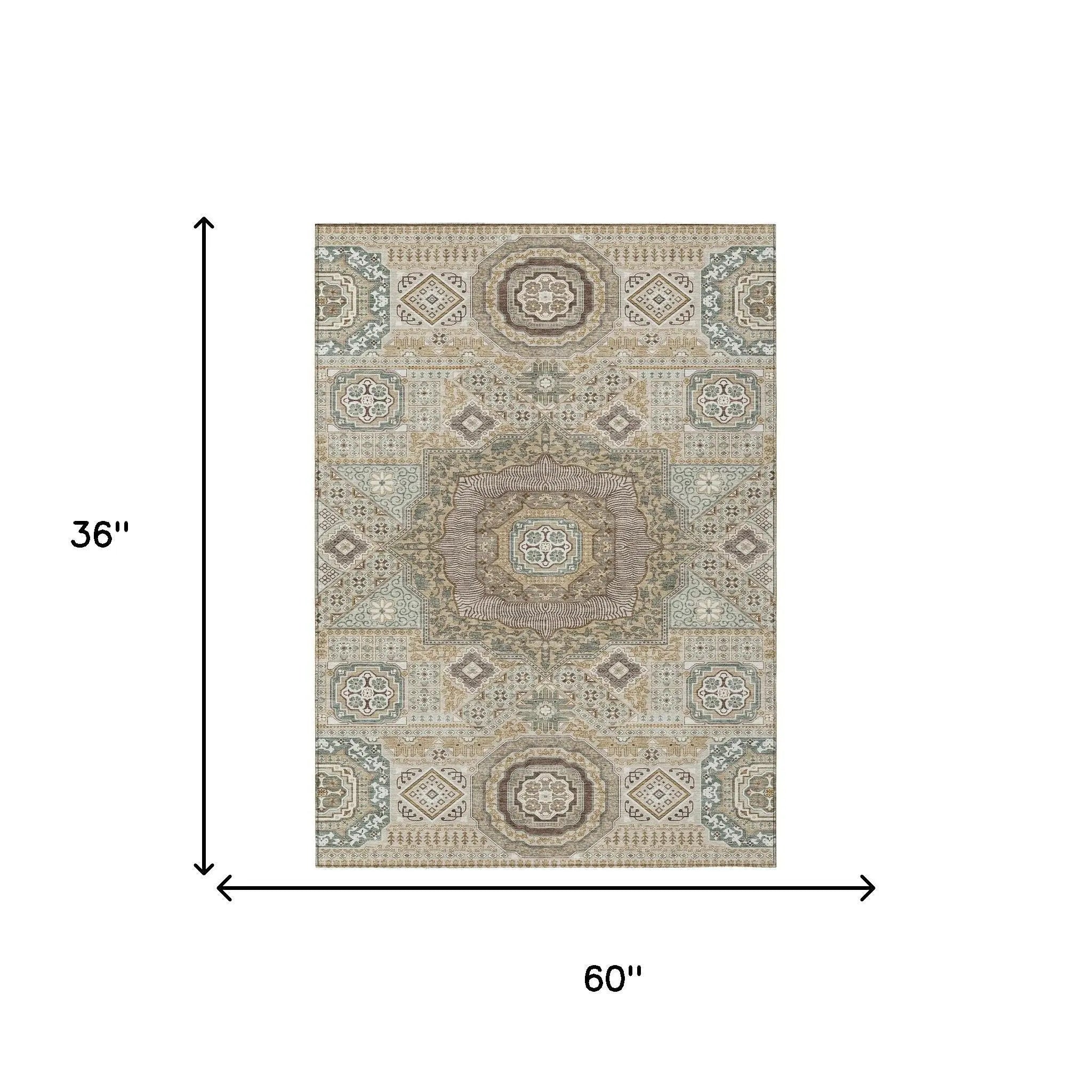3' X 5' Beige And Ivory Oriental Washable Indoor Outdoor Area Rug Homeroots Outdoor