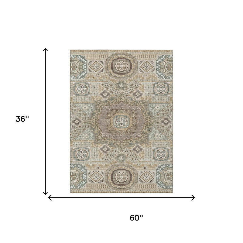 3' X 5' Beige And Ivory Oriental Washable Indoor Outdoor Area Rug Homeroots Outdoor