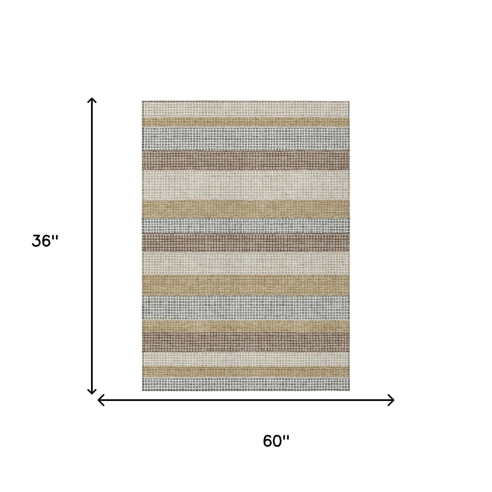 3' X 5' Beige And Ivory Striped Washable Indoor Outdoor Area Rug Homeroots Outdoor
