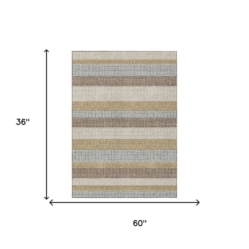 3' X 5' Beige And Ivory Striped Washable Indoor Outdoor Area Rug Homeroots Outdoor