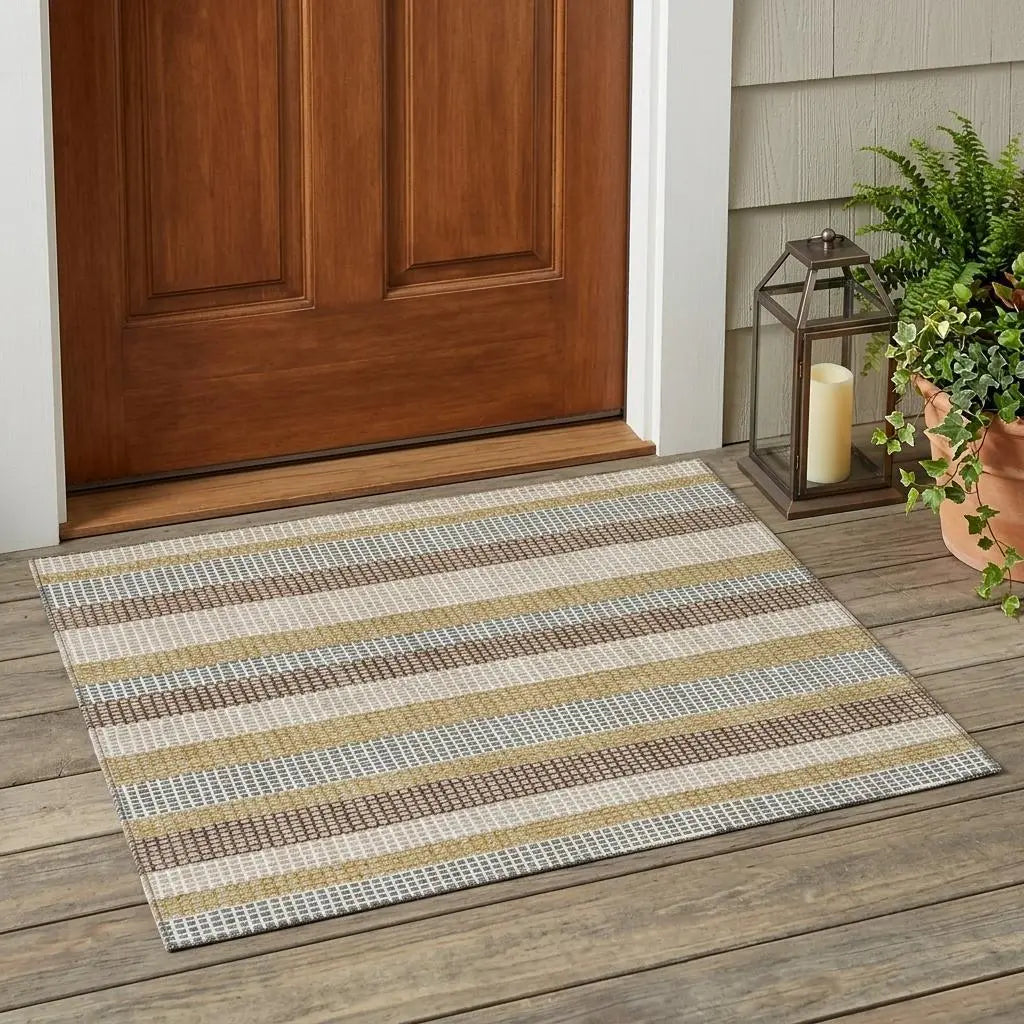 3' X 5' Beige And Ivory Striped Washable Indoor Outdoor Area Rug Homeroots Outdoor