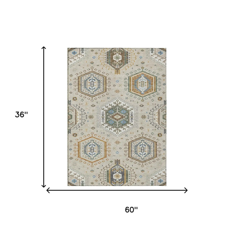3' X 5' Beige And Ivory Tribal Washable Indoor Outdoor Area Rug Homeroots Outdoor
