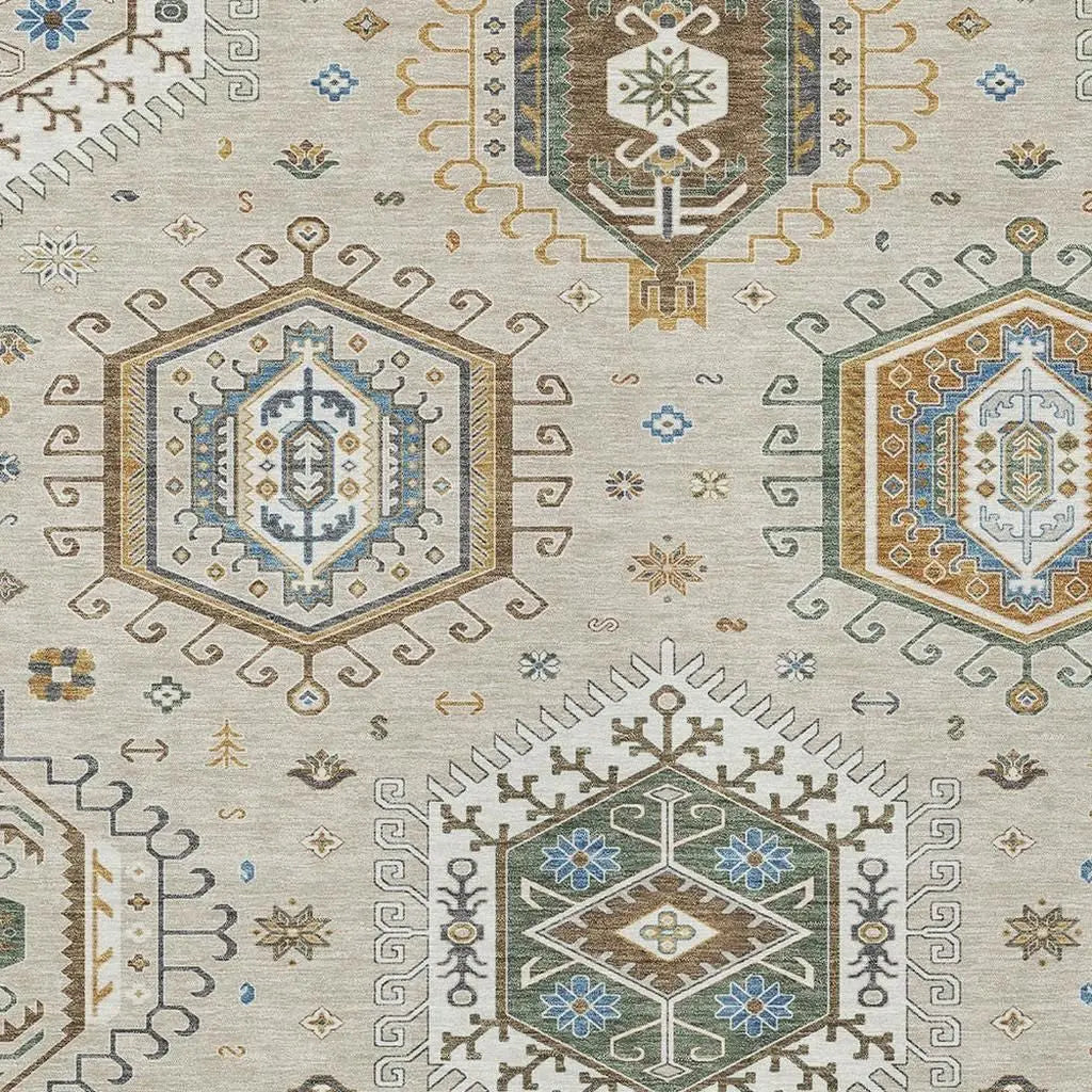 3' X 5' Beige And Ivory Tribal Washable Indoor Outdoor Area Rug Homeroots Outdoor