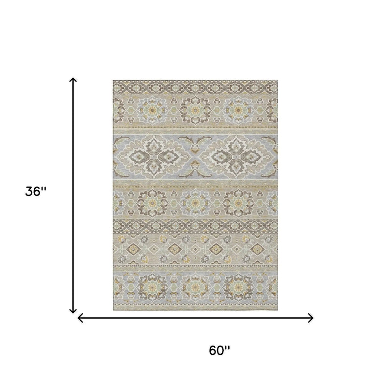 3' X 5' Beige And Ivory Tribal Washable Indoor Outdoor Area Rug Homeroots Outdoor