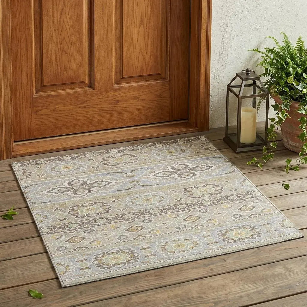 3' X 5' Beige And Ivory Tribal Washable Indoor Outdoor Area Rug Homeroots Outdoor