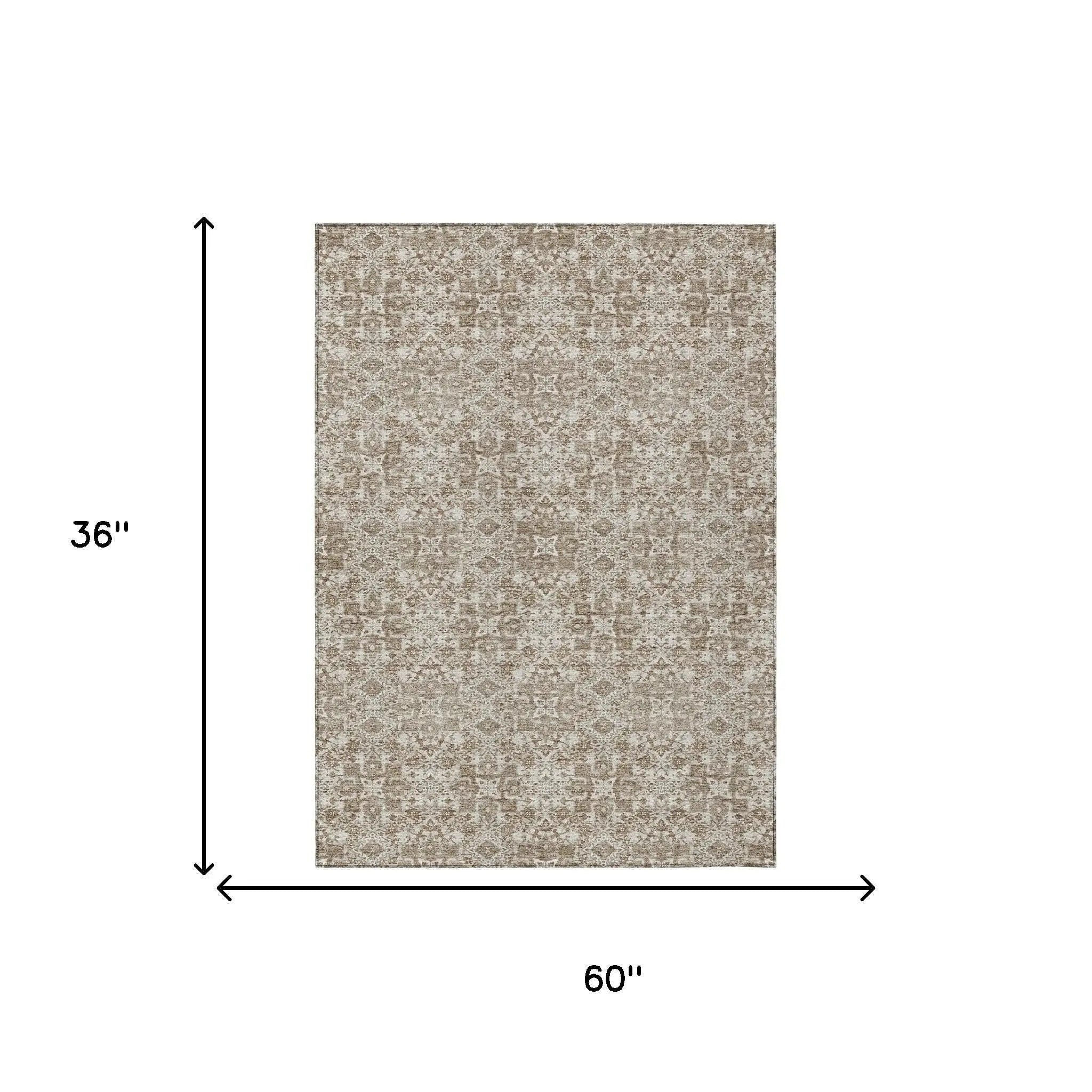 3' X 5' Beige And Khaki Oriental Washable Indoor Outdoor Area Rug Homeroots Outdoor