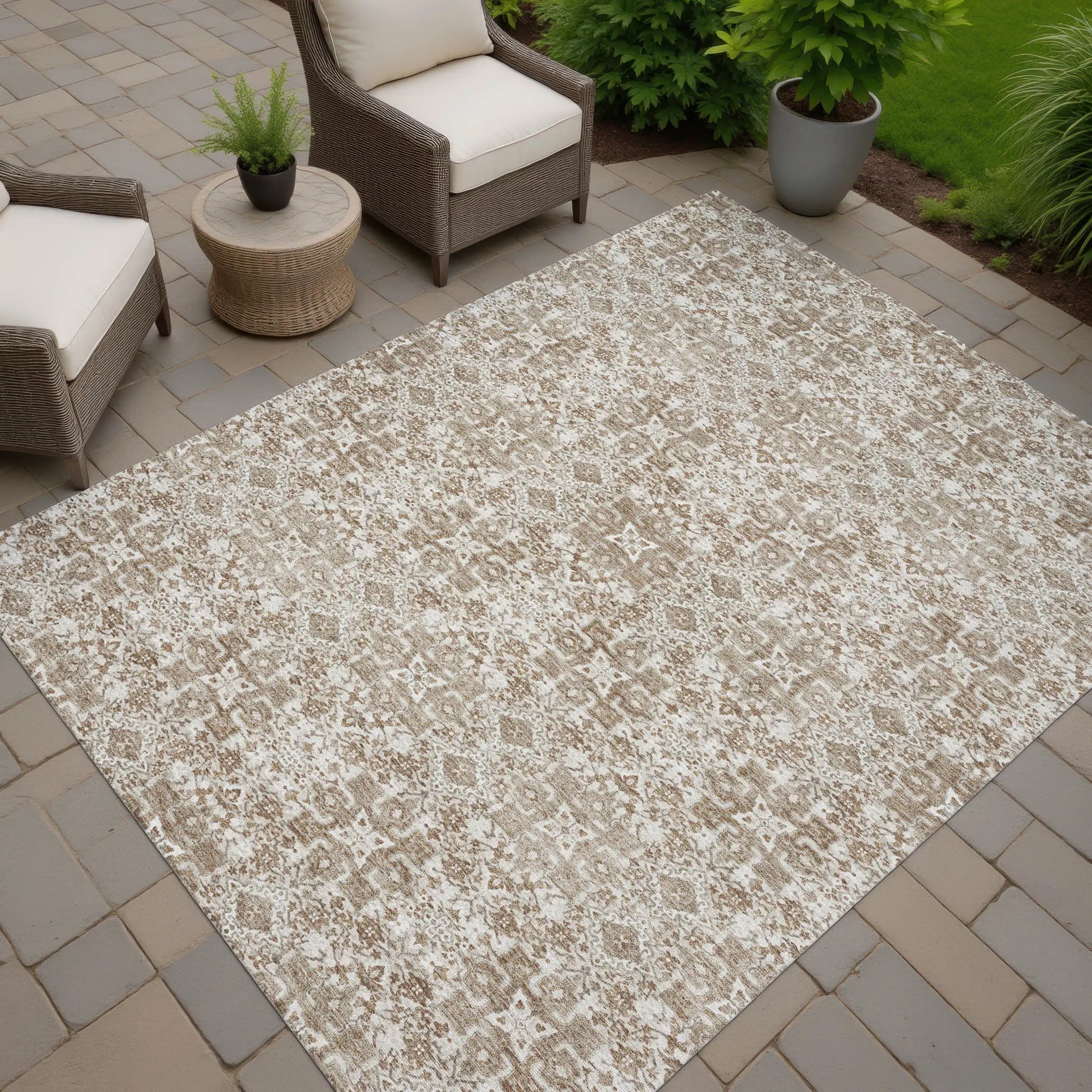3' X 5' Beige And Khaki Oriental Washable Indoor Outdoor Area Rug Homeroots Outdoor