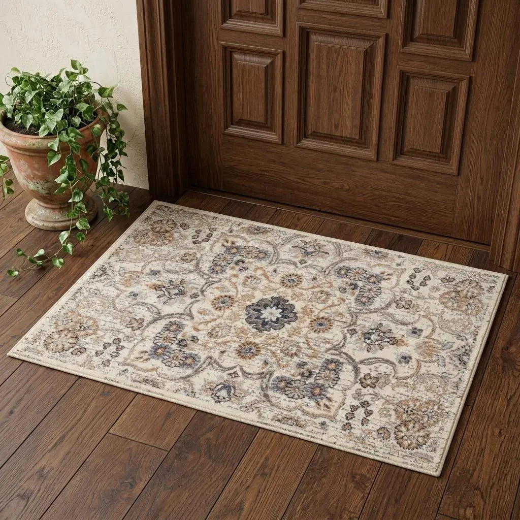 3' X 5' Beige And Natural New Zealand Lambs Wool Medallion Hand Carved Handmade Area Rug Homeroots Home Decor
