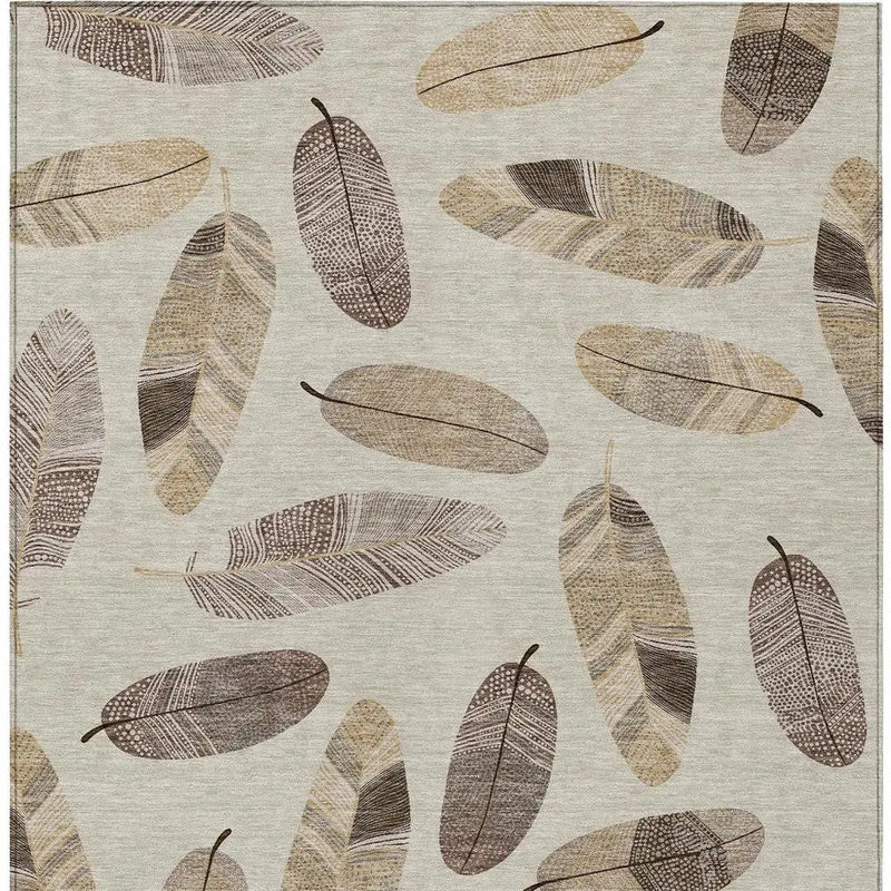 3' X 5' Beige And Sky Blue Botanical Leaves Washable Indoor Outdoor Area Rug Homeroots Outdoor