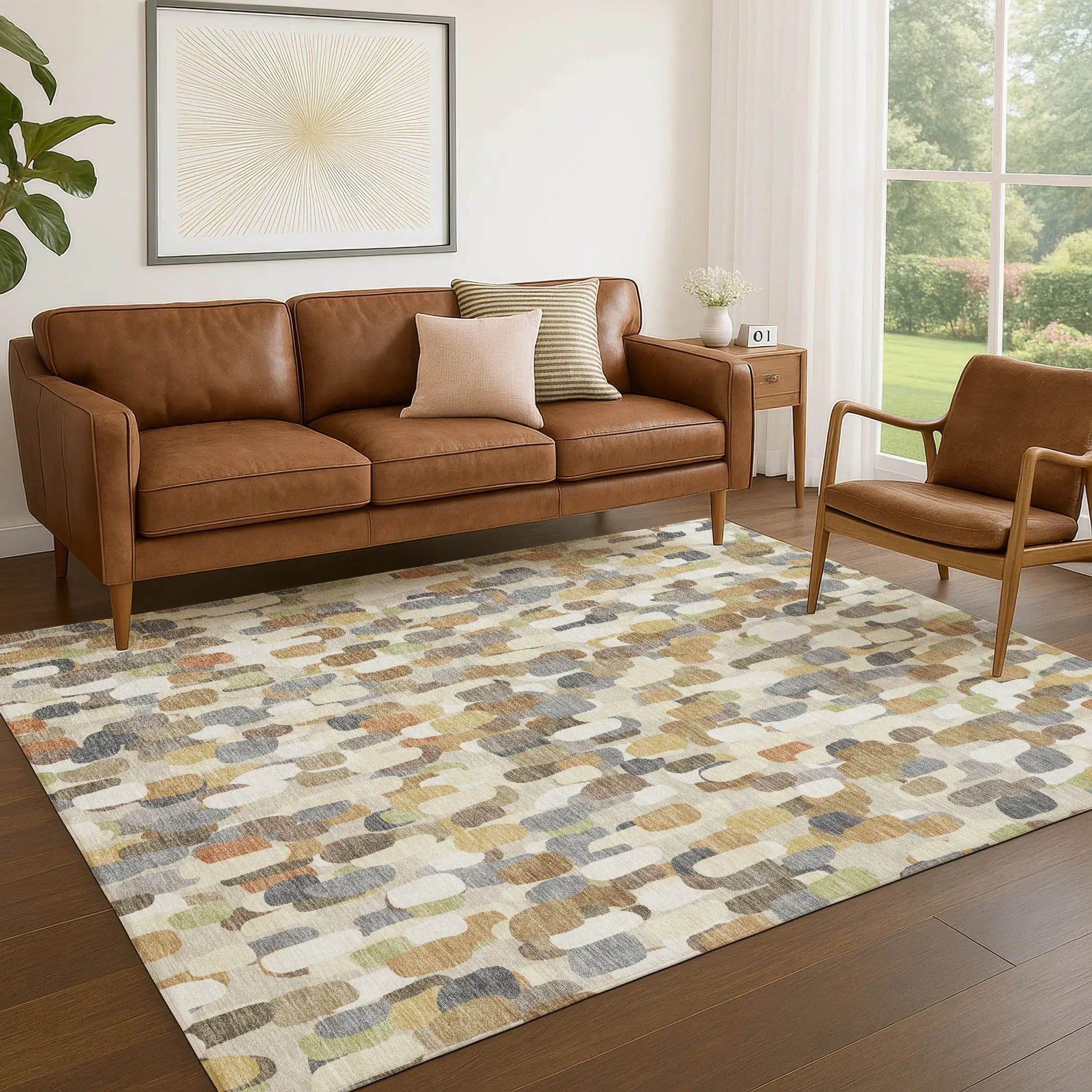 3' X 5' Beige And Taupe Abstract Washable Indoor Outdoor Area Rug Homeroots Outdoor