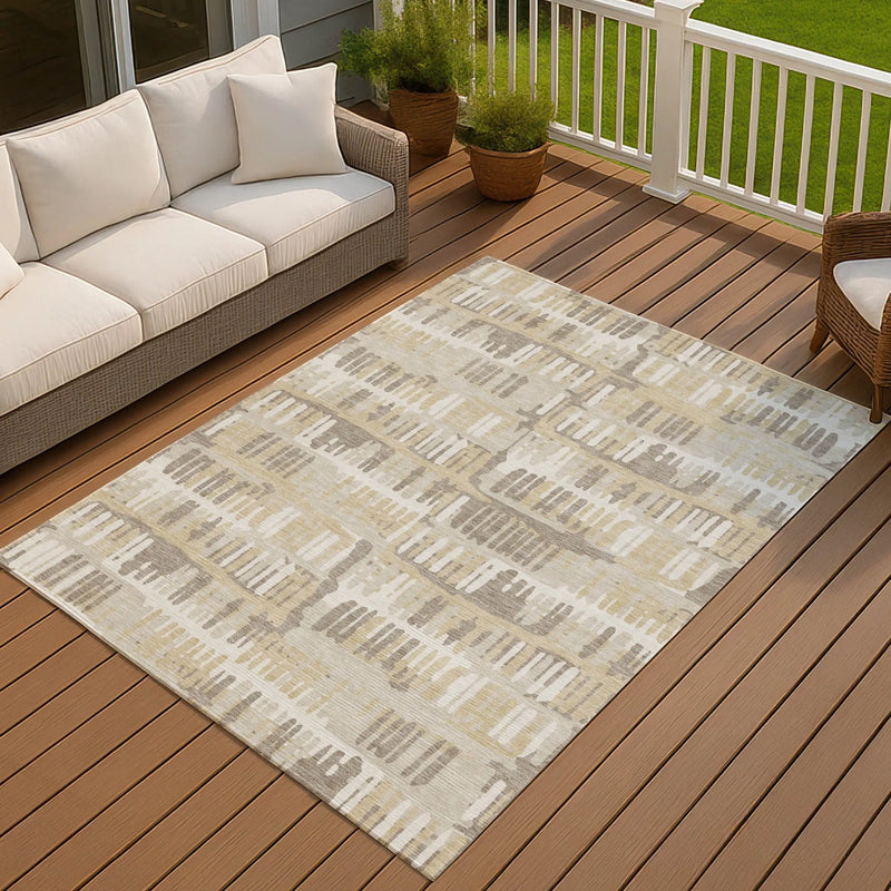 3' X 5' Beige And Taupe Abstract Washable Indoor Outdoor Area Rug Homeroots Outdoor
