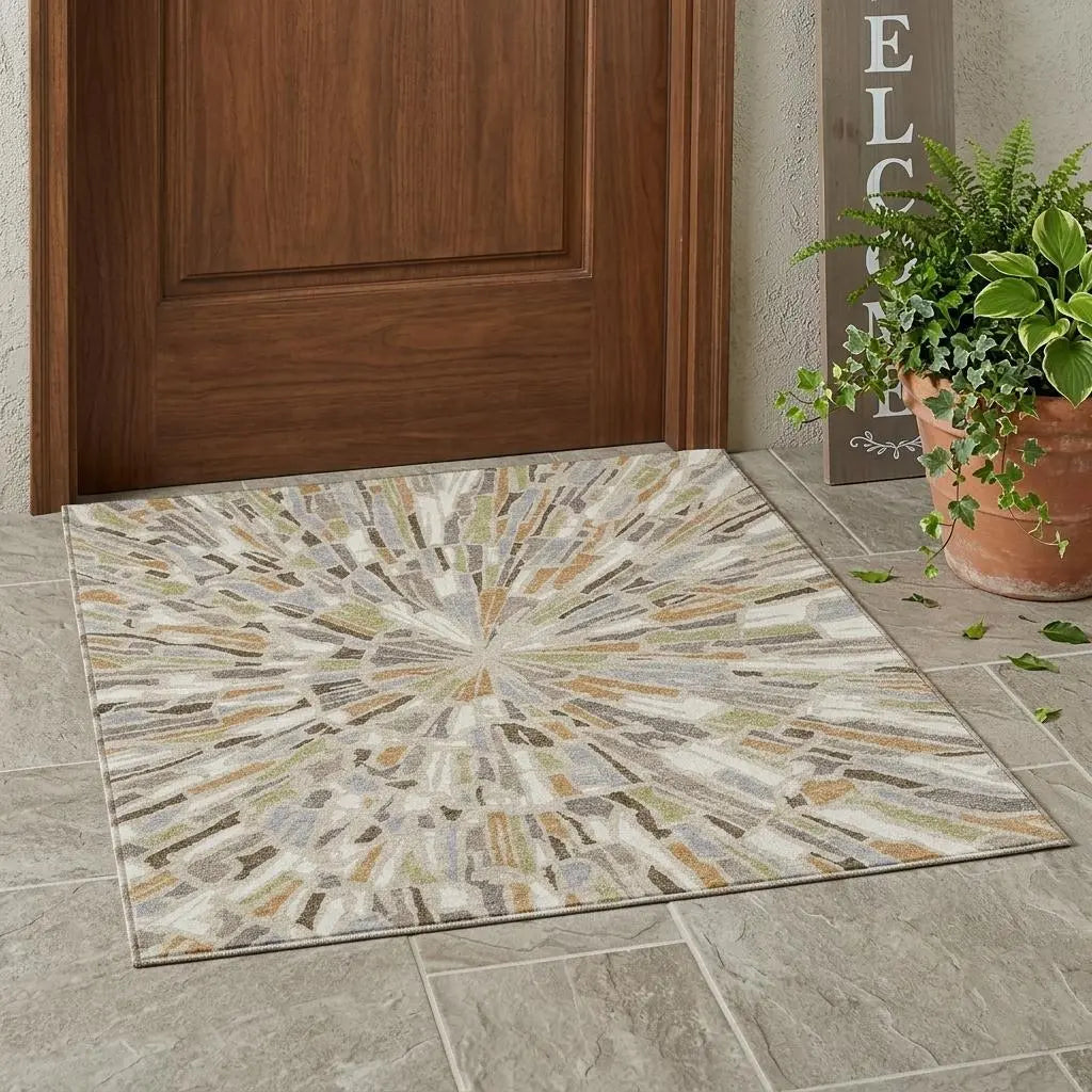 3' X 5' Beige And Taupe Abstract Washable Indoor Outdoor Area Rug Homeroots Outdoor