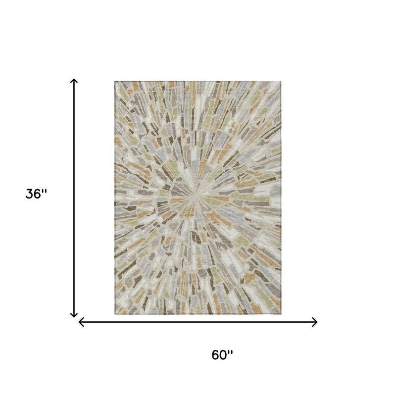 3' X 5' Beige And Taupe Abstract Washable Indoor Outdoor Area Rug Homeroots Outdoor