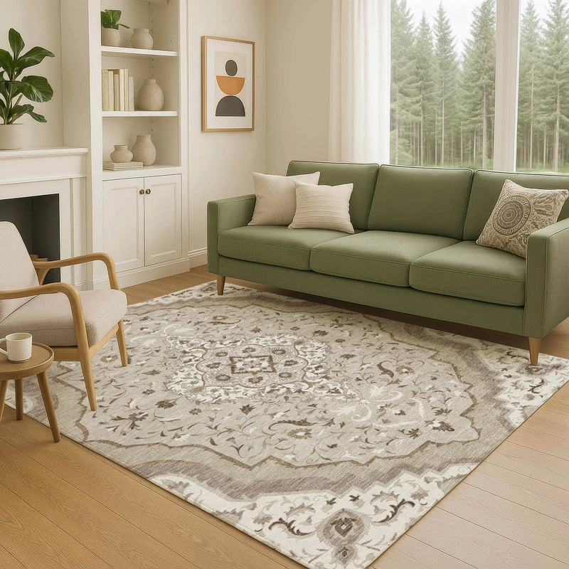 3' X 5' Beige And Taupe Medallion Washable Indoor Outdoor Area Rug Homeroots Outdoor