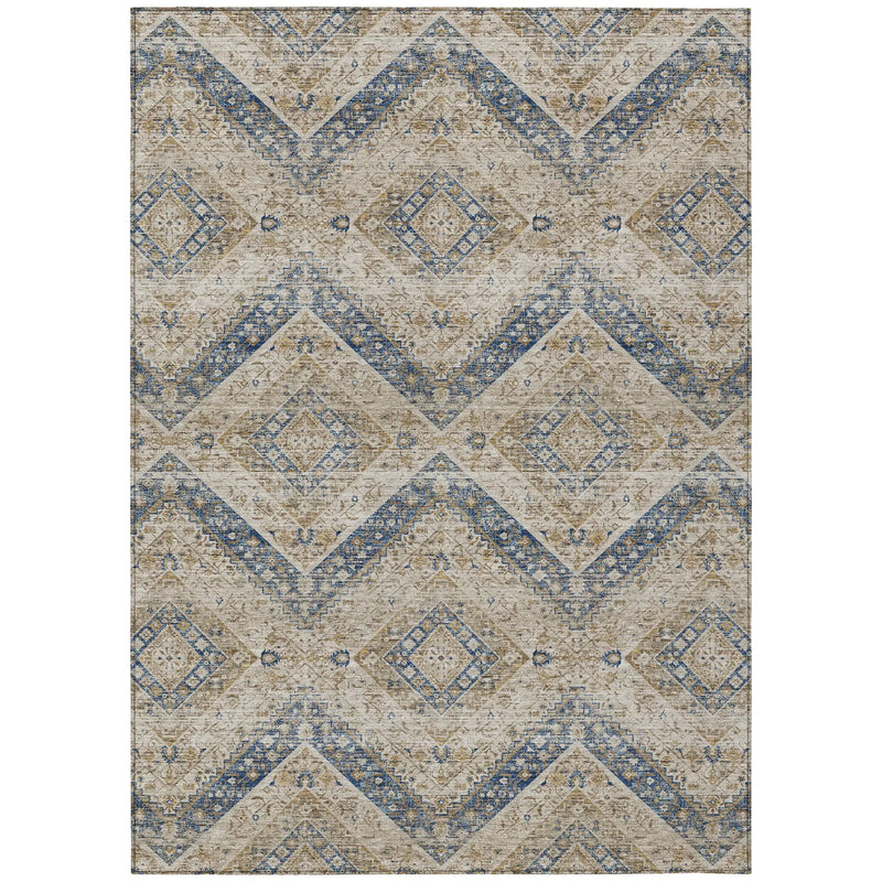 3' X 5' Beige And Teal Blue Tribal Washable Indoor Outdoor Area Rug Homeroots Outdoor