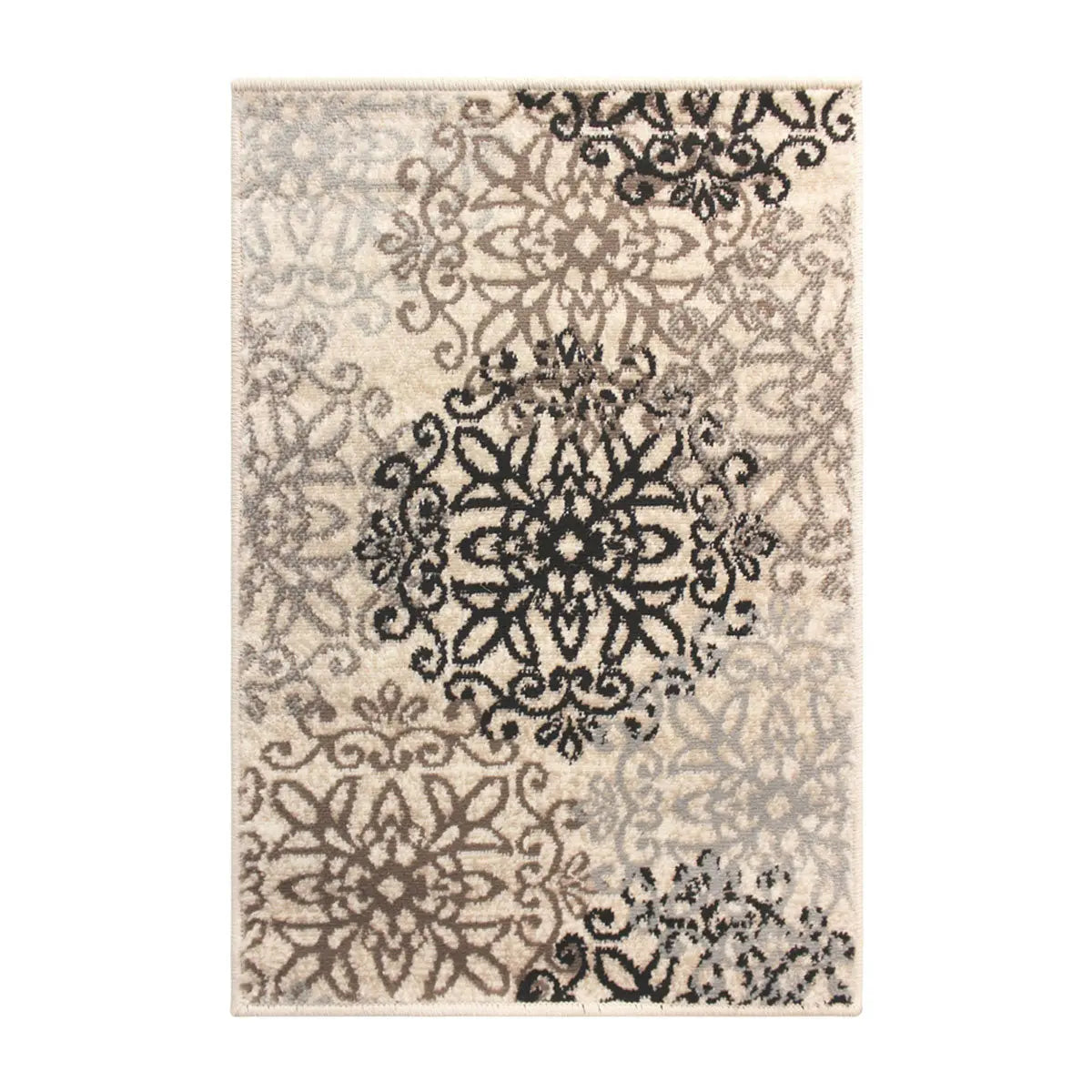 3' X 5' Beige Black And Brown Floral Medallion Area Rug Homeroots Home Decor