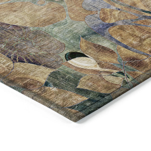 3' X 5' Beige and Blue Abstract Washable Indoor Outdoor Area Rug - GreatEagleInc