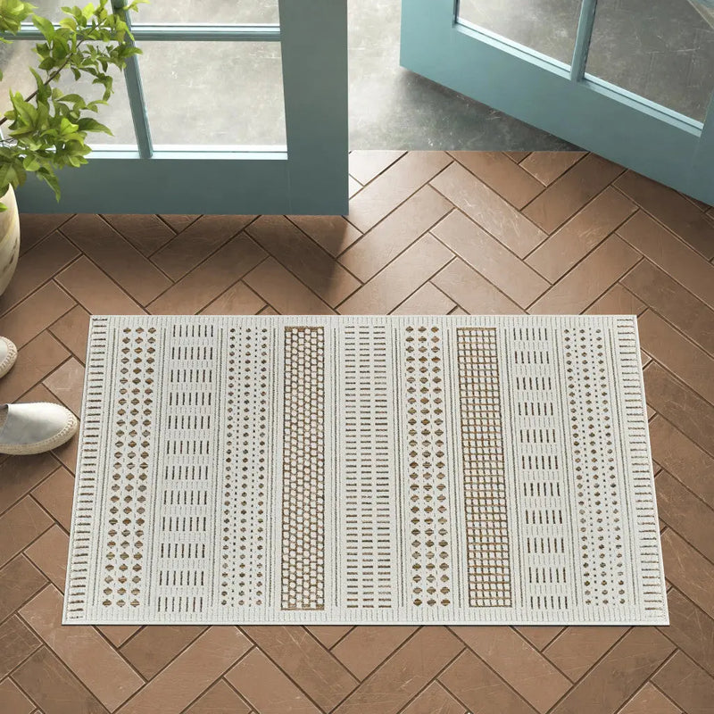 3' X 5' Beige and Brown Geometric Distressed Indoor Outdoor Area Rug Homeroots Outdoor