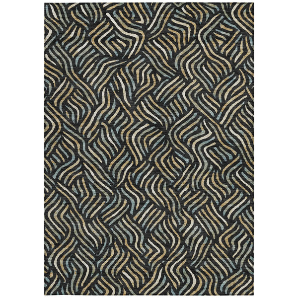3' X 5' Black And Beige Abstract Washable Indoor Outdoor Area Rug Homeroots Outdoor