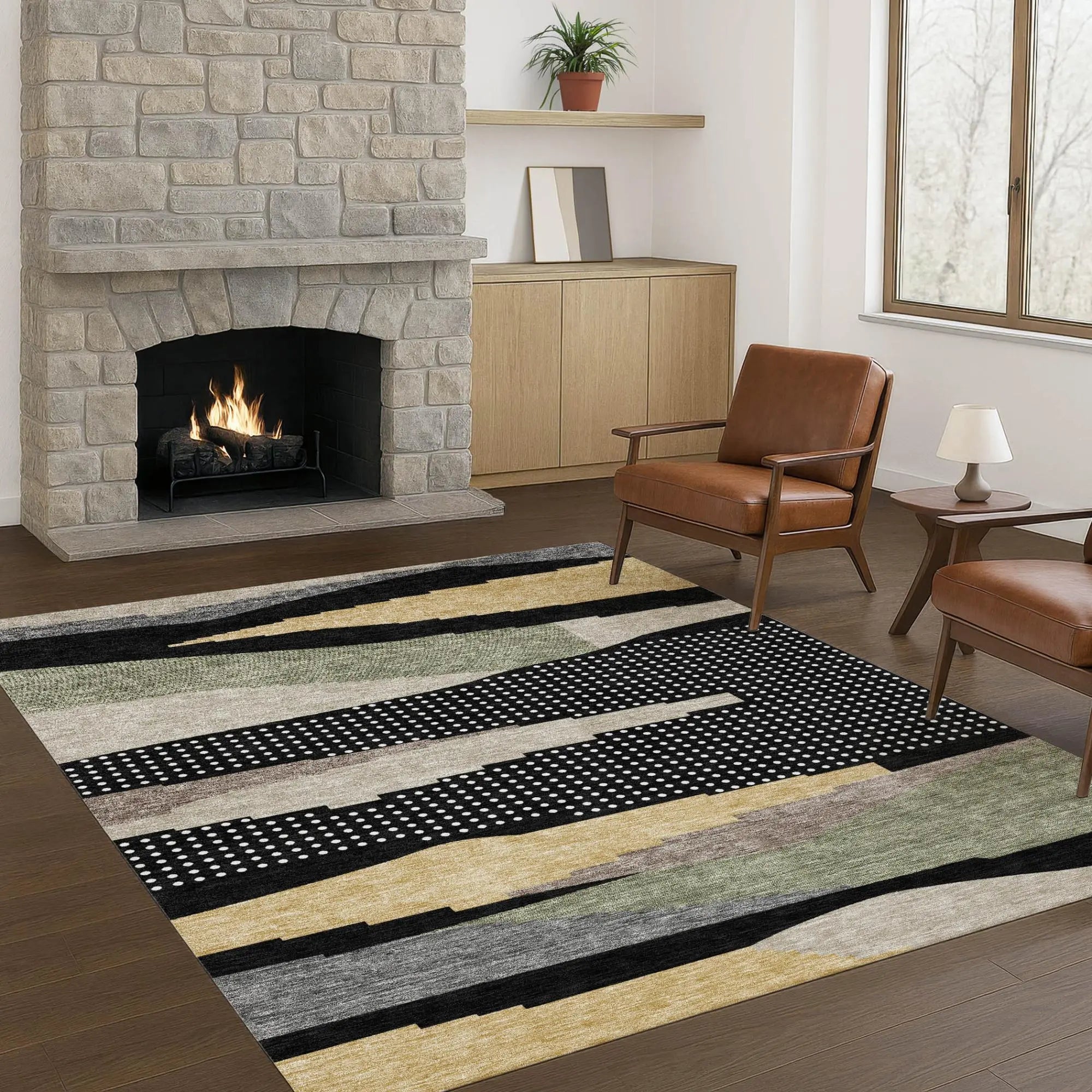 3' X 5' Black And Beige Abstract Washable Indoor Outdoor Area Rug Homeroots Outdoor