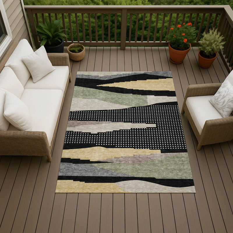 3' X 5' Black And Beige Abstract Washable Indoor Outdoor Area Rug Homeroots Outdoor