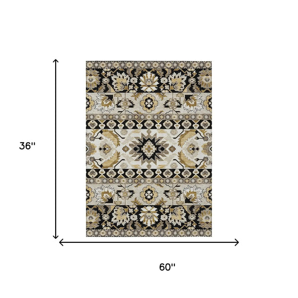 3' X 5' Black And Beige Cactus Washable Indoor Outdoor Area Rug Homeroots Outdoor