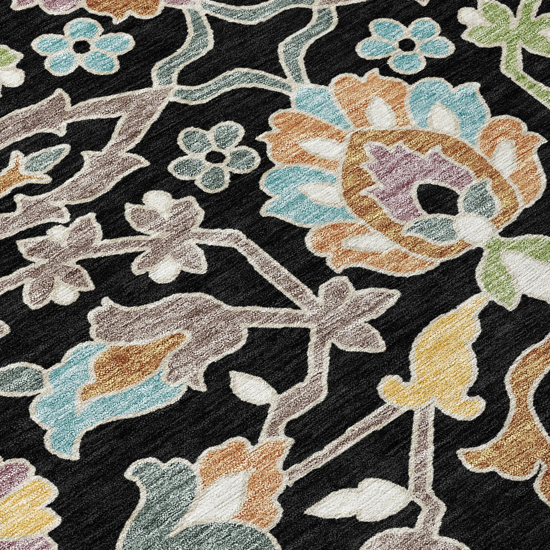 3' X 5' Black And Beige Floral Washable Indoor Outdoor Area Rug Homeroots Outdoor