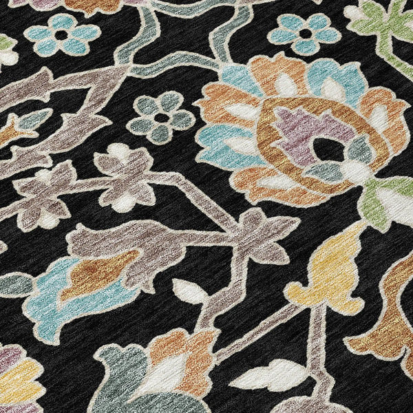 3' X 5' Black And Beige Floral Washable Indoor Outdoor Area Rug Homeroots Outdoor