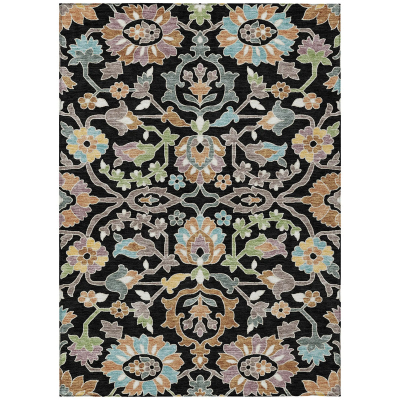 3' X 5' Black And Beige Floral Washable Indoor Outdoor Area Rug Homeroots Outdoor