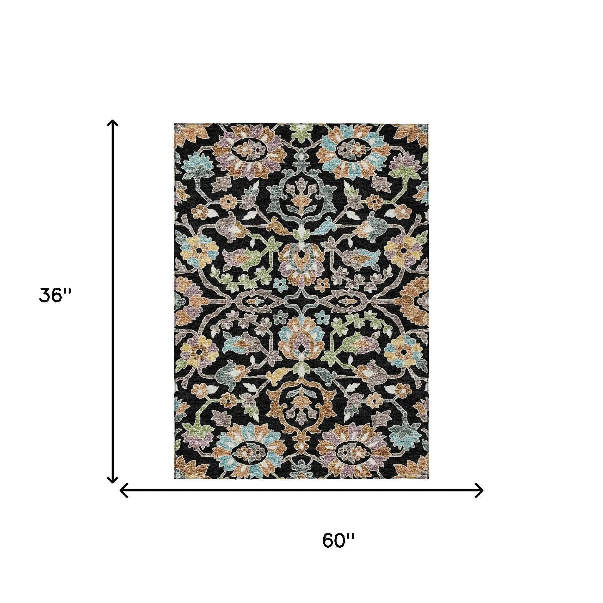3' X 5' Black And Beige Floral Washable Indoor Outdoor Area Rug Homeroots Outdoor