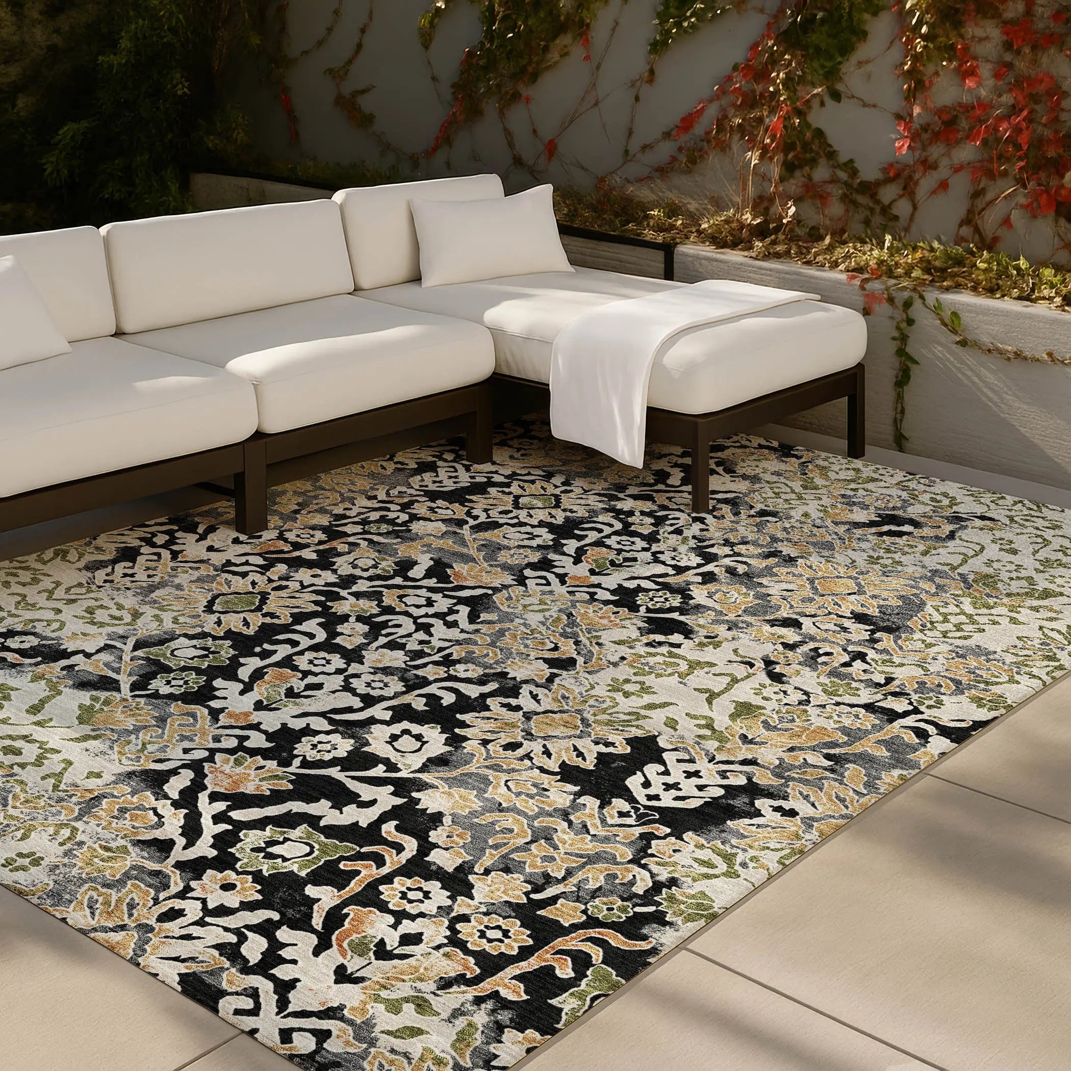 3' X 5' Black And Beige Geometric Washable Indoor Outdoor Area Rug Homeroots Outdoor