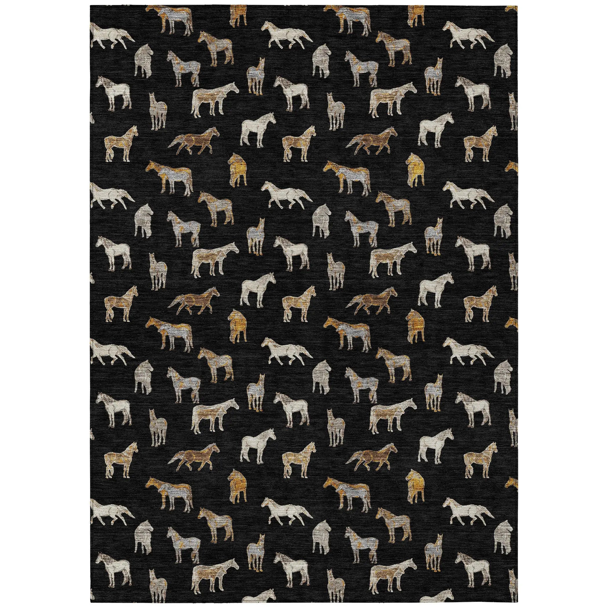 3' X 5' Black And Beige Horse Washable Indoor Outdoor Area Rug Homeroots Outdoor