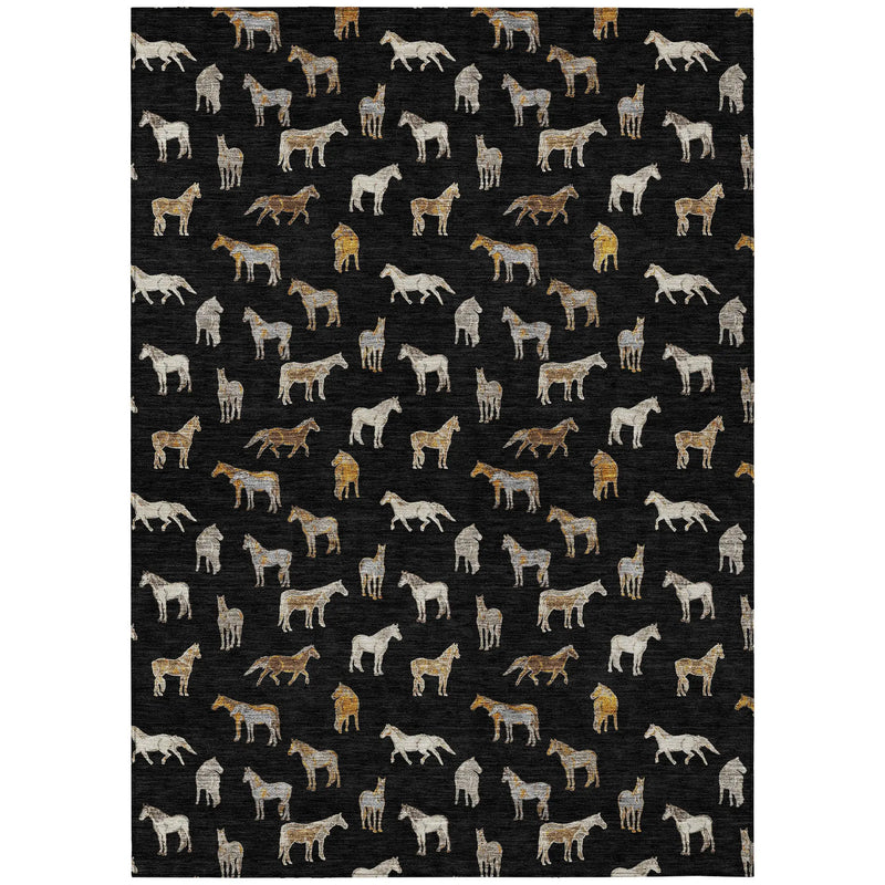 3' X 5' Black And Beige Horse Washable Indoor Outdoor Area Rug Homeroots Outdoor