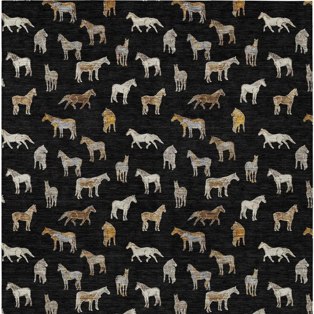 3' X 5' Black And Beige Horse Washable Indoor Outdoor Area Rug Homeroots Outdoor