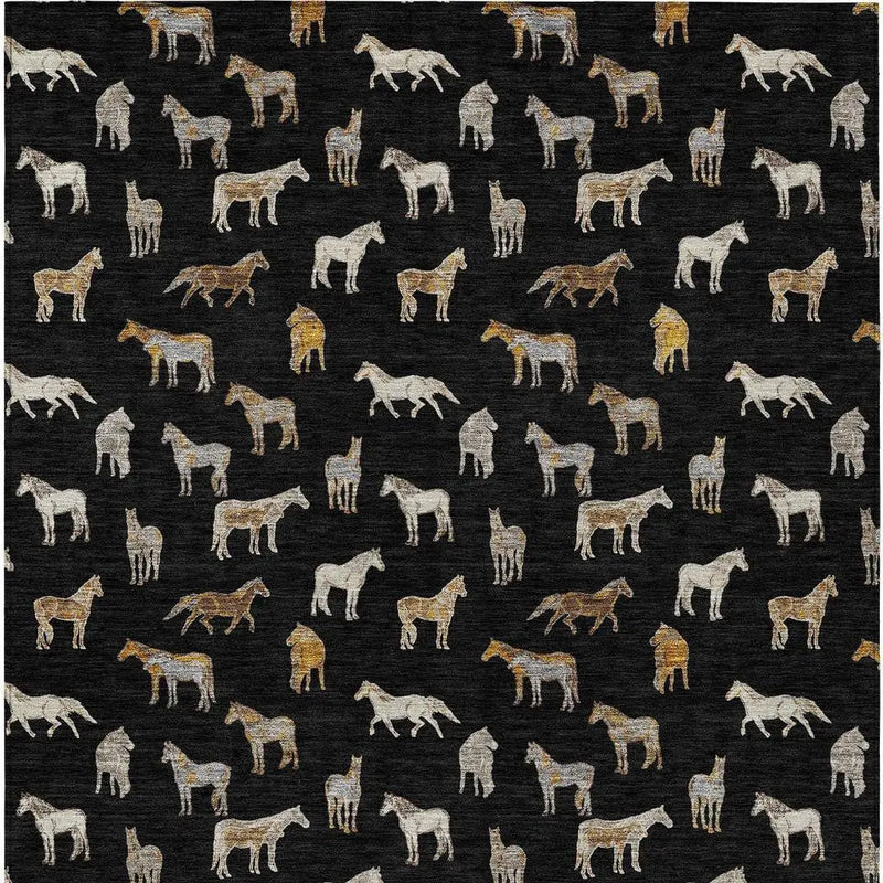 3' X 5' Black And Beige Horse Washable Indoor Outdoor Area Rug Homeroots Outdoor