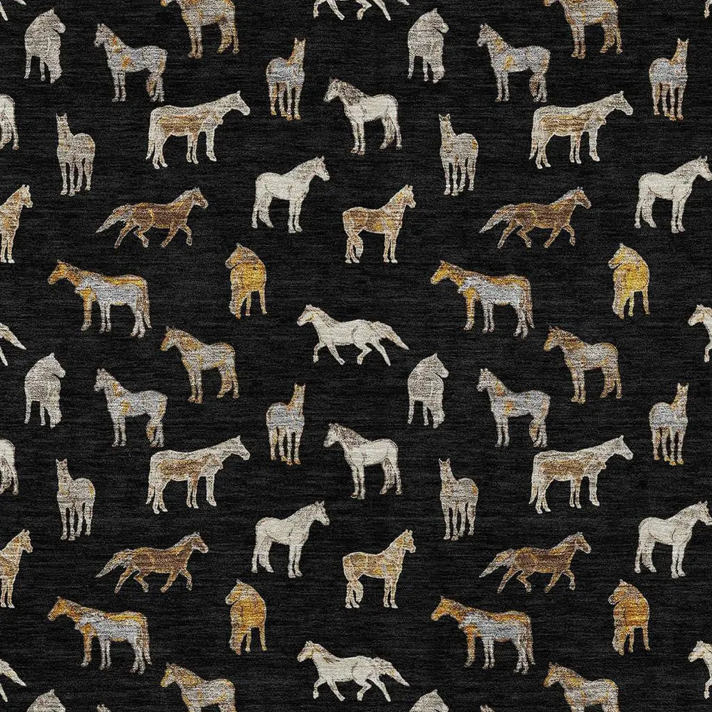 3' X 5' Black And Beige Horse Washable Indoor Outdoor Area Rug Homeroots Outdoor